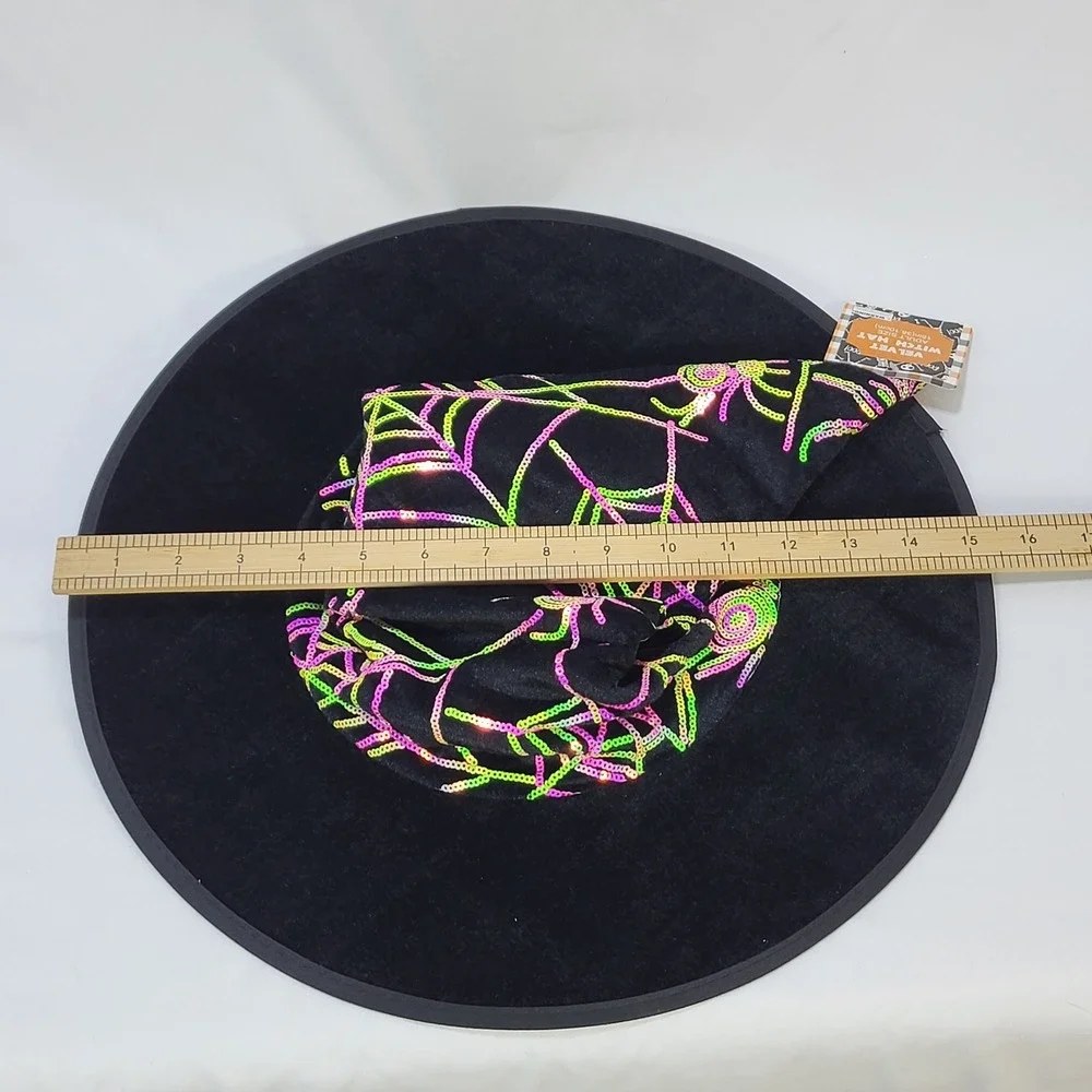 Velvet Witch Hat Adult Neon Sequin Shimmer Spider Web Black Halloween Costume